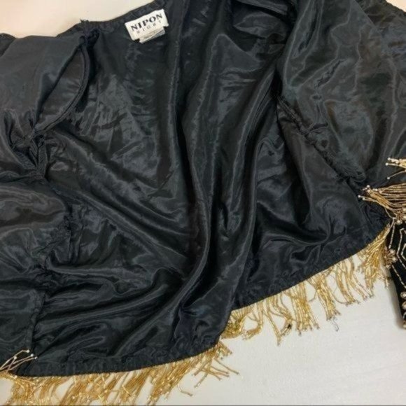 VINTAGE NIPON NIGHT BEADED FRINGE SILK JACKET 8 - Picture 9 of 16